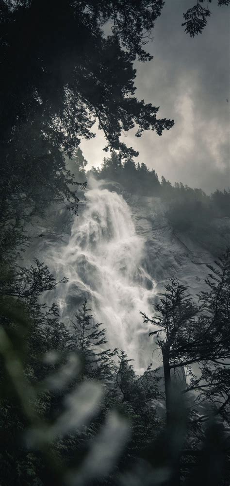 Waterfall Fog Rock Wallpaper 1440x3040