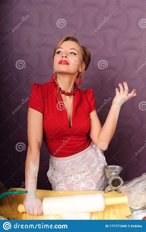 Pin Up Girl In The Kitchen With Flour Stock Photo Image Of Bowl