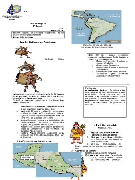 Repaso Sexto Básico Doc Guia Mayas Aztecas E Incas Pdf Imperio