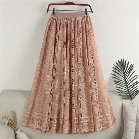 Tigena Hollow Out Lace Midi Long Skirt For Women New Summer