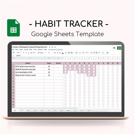 Habit Tracker Google Sheets Template Habit Tracker Spreadsheet Monthly