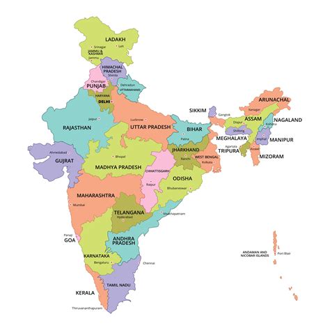 8 Free Printable And Blank India Map With States And Cities World Map