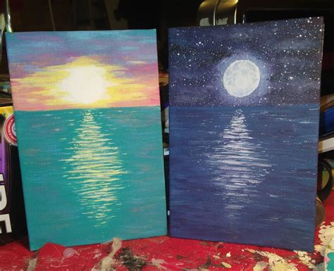 Day And Night Ocean Acrylic Painting Moon And Sun Acrylicpainting