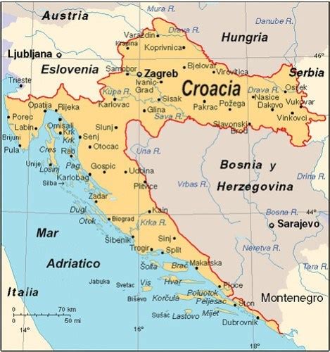 (mapa con la ubicación de croacia en europa). Mapa De Croacia | Blogitravel | Viajes Y Turismo ...