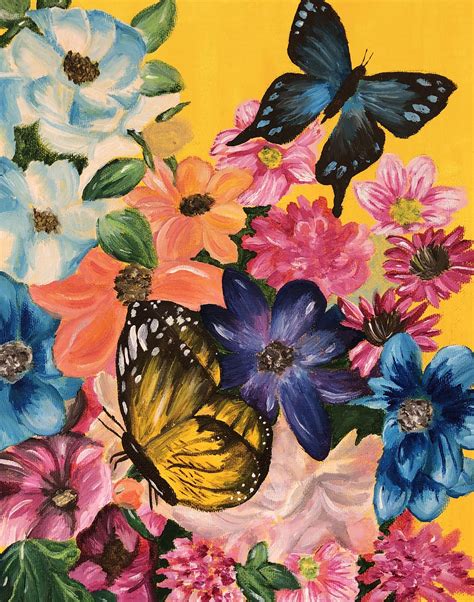 Original Acrylic Painting Flowers And Butterflies Butterfly Acrylic