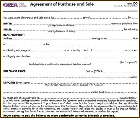 Orea Agreement Of Purchase And Sale Form 100 Fillable 2017 Form