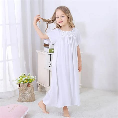 Baby Girl Short Sleeve Cotton Nightgown White Loose Children Nightdress