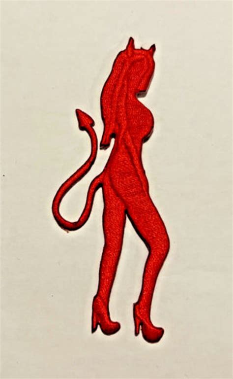 Red Devil Girl Nude Silhouette Standing Embroidered Iron On Patch 4 Etsy