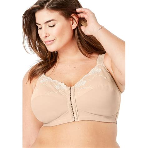Comfort Choice Comfort Choice Women S Plus Size Front Close Embroidered Wireless Posture Bra