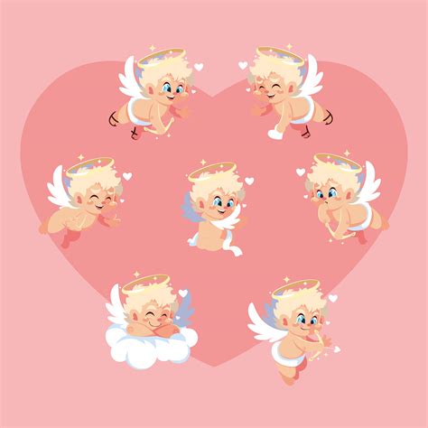set of cute cupid angels in different poses valentines day 2677984 vector art at vecteezy