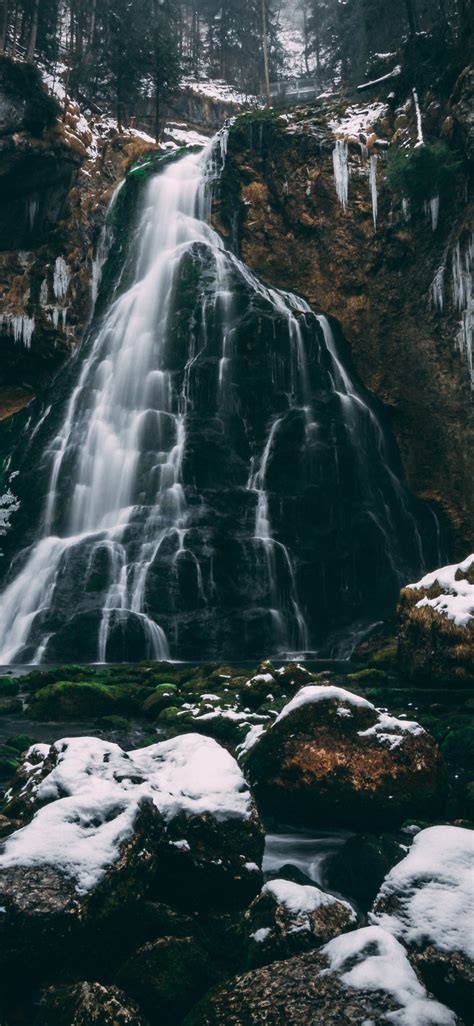 Download 1125x2436 Wallpaper River Waterfall Forest Rocks Nature