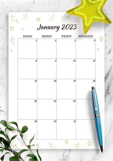 January 2023 Calendar Download Printable Templates Pdf