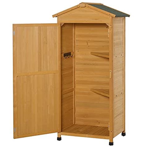 Outsunny 55x74cm Garden Shed Fir Wood Garden Storage Shed Cabinet W 2