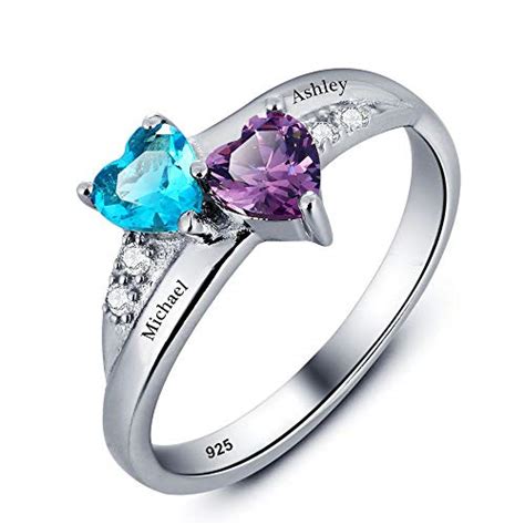 Engagement Ring Promise Ring For Her Couples 2 Heart Birthstones 2