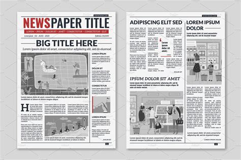 Newspaper Layout News Column Custom Designed Illustrations