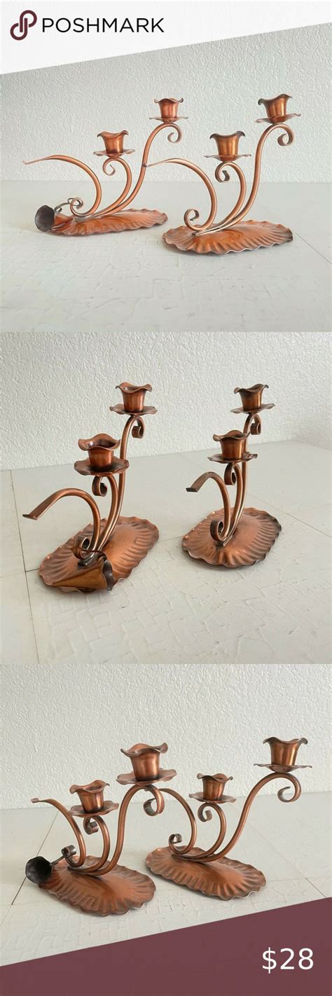 Gregorian Copper Candle Holders Mid Century Table Centerpiece Mcm 60s