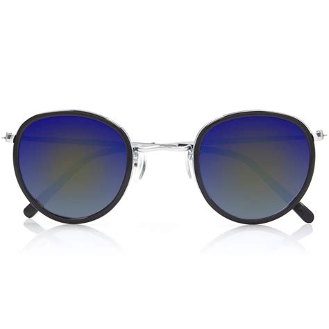 River Island Blue Round Tinted Lens Sunglasses In Blue For Men Lyst