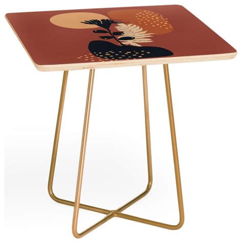 Deny Designs Square Traditional Solid Wood Side Table In Browngold