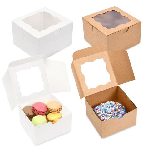 50 Pack Brown White Bakery Boxes With Window 4x4x2 5 Etsy Bakery