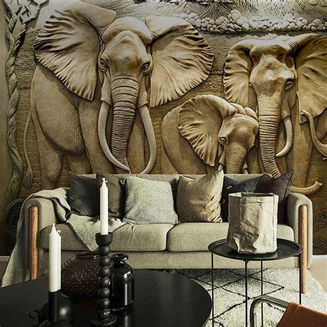 Custom 3d Wall Murals Wallpaper 3d Stereo Embossed Elephant Background