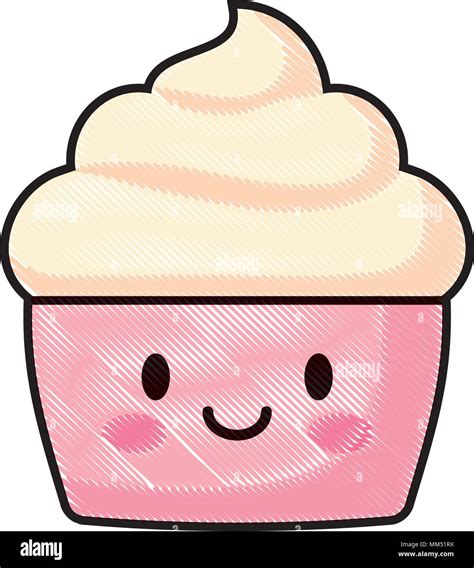 Kawaii Cupcake Symbol Auf Weißem Hintergrund Farbenfrohen Design