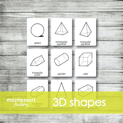 3d Geometric Shapes Montessori Cards Flash Cards Three Part Etsy