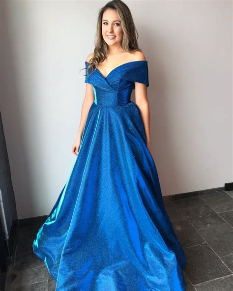 ball gown off shoulder sleeves blue prom dress on storenvy