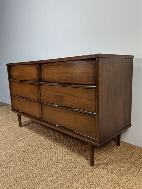 Mid Century Modern Six Drawer Walnut Lowboy Dresser Epoch