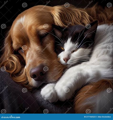 Feline and Canine Companions Cuddling Together for a Cozy Home Decor