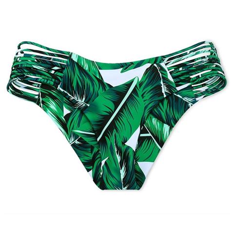 Tropical Green Leaf Print Bikini Strappy High Neck Raceback Swimsuits For Women Green