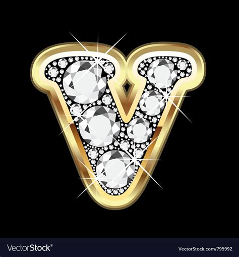 Letter V Gold And Diamond Royalty Free Vector Image