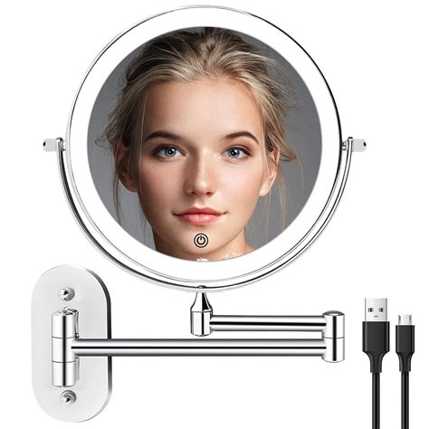 buy wall mounted lighted makeup vanity mirror 8 inch 1x 10x magnifying mirror with 3 color