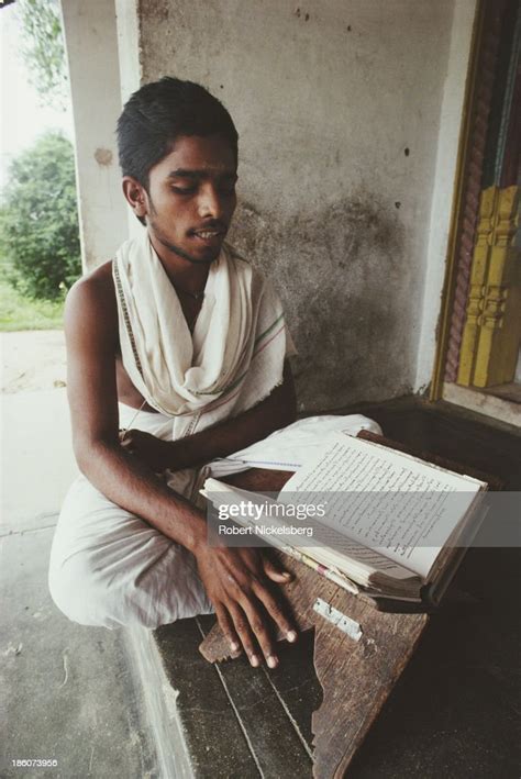 A Brahmin Student Reads At A School In Andhra Pradesh India 1991