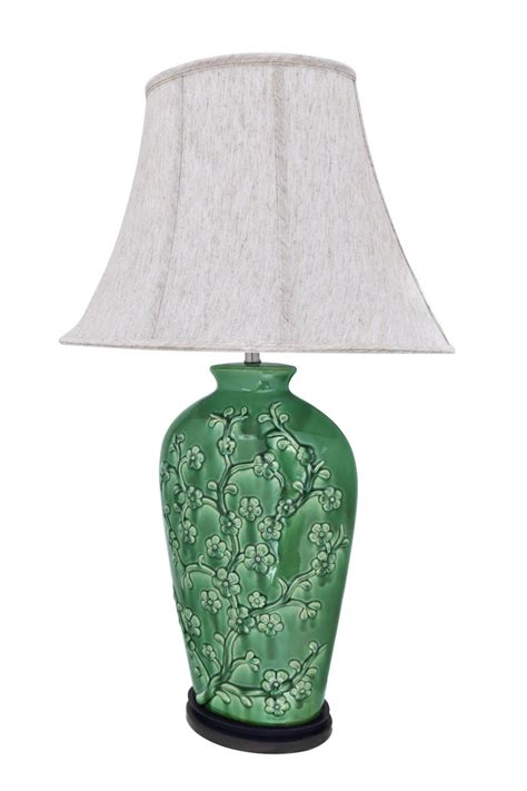 40013 33 12 H Traditional Green Ceramic Table Lamp Dark Brown Woo