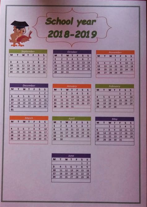 School Calendar 2018 2019 School Calendar School School Year