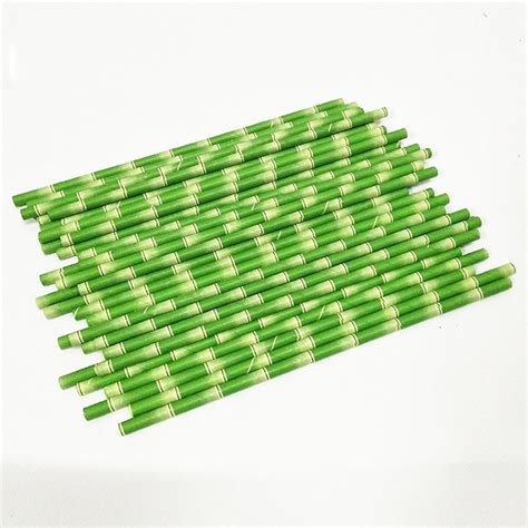 100pcs Bamboo Print Paper Drinking Straws Biodegradable Cupcake Toppers