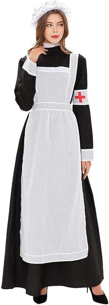 Xunryan Women Florence Nightingale Costume Adult Historic Victorian War Nurse Halloween Costumes