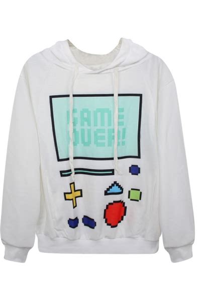Game Over Print Casual Hoodie With Drawstring Front