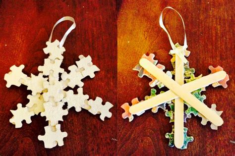 Diy Snowflake Puzzle Piece Ornament Made With Popsicle Sticks White