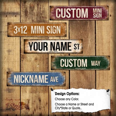 All shieldco custom metal signage is custom designed, laser cut from steel or aluminum and industrially powder coated. Custom Mini Street Sign // 1 Metal Sign // Size - 3" x 12 ...
