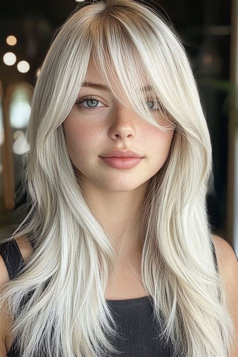 Trendy Long Straight Haircuts To Try Now Icy Platinum Layers With