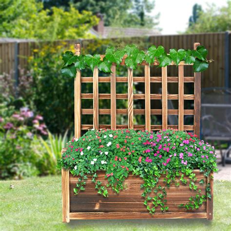 Wood Raised Garden Bed Planter Box With Trellis Flower Climbing Indoor