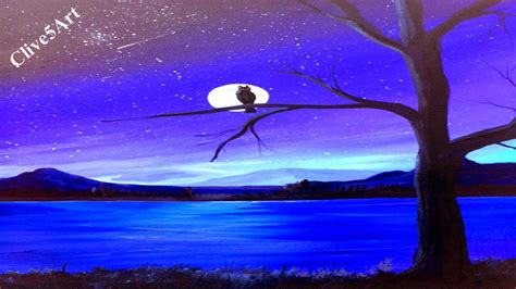 Easy Night Sky Moon Stars Acrylic Painting For