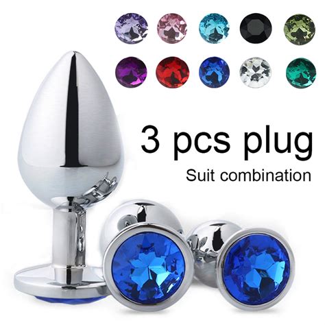 Buy Metal Anal Plug 3 Piece Set Round Colorful Diamond