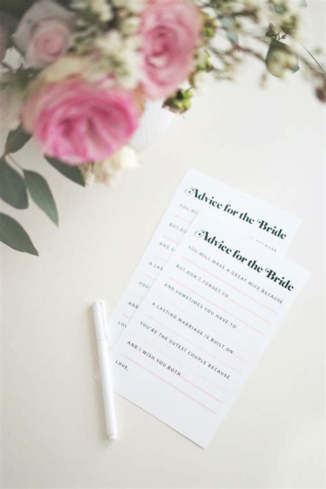 Free printable wedding advice cards to use for weddings, bridal showers and couples showers. Printable "Advice for the Bride" Bridal Shower Cards | KENDALL-JACKSON
