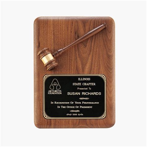Portrait Walnut Gavel Plaque Award With Round Corners Crystal Images