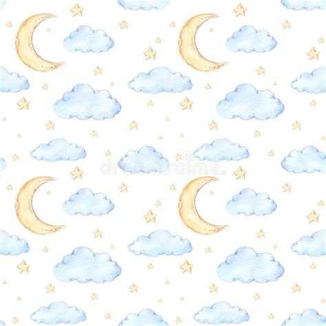 Watercolor Seamless Pattern Moon And Stars Ideas For A Childr Stock