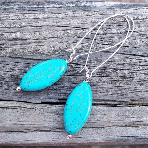 Turquoise Earrings Large Turquoise Earrings Turquoise Oval Etsy