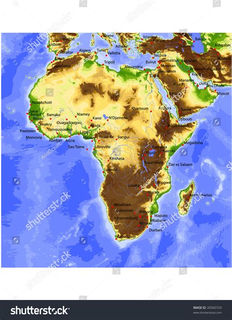 Africa With Near East Physical Vector Map Colored According To