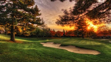Download Sunset In The Golf Course Wallpaper